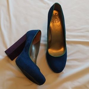 Color block suede heels